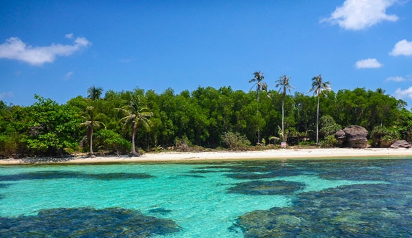 Hòn đảo nhỏ này xinh đẹp như một bức tranh với làn nước trong xanh cùng hàng dừa trải dọc bên bờ biển" width="600" height="auto